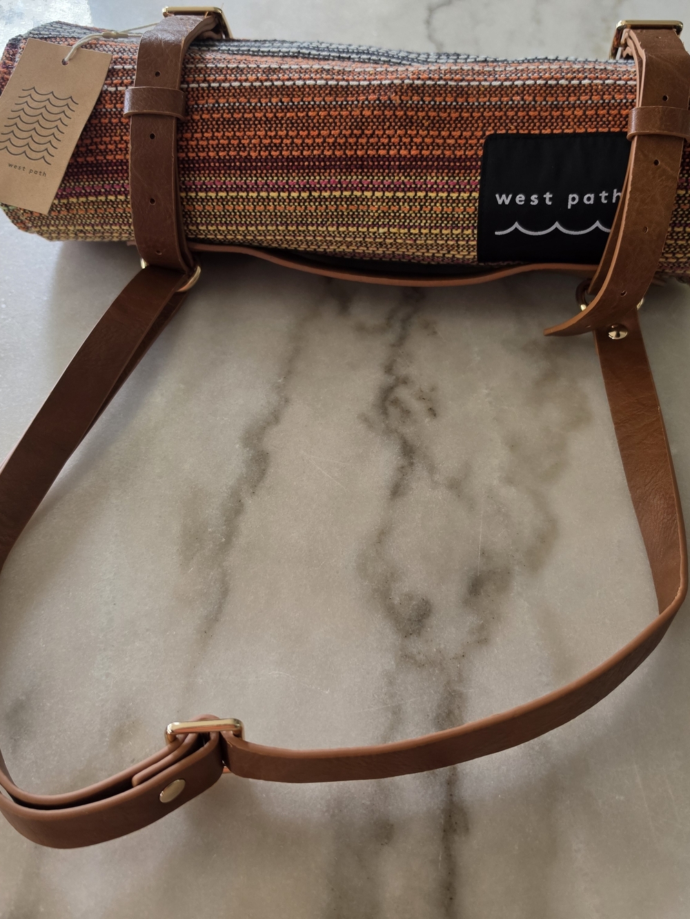 Multicolor Woven Shoulder Bag with Vegan Brown Straps